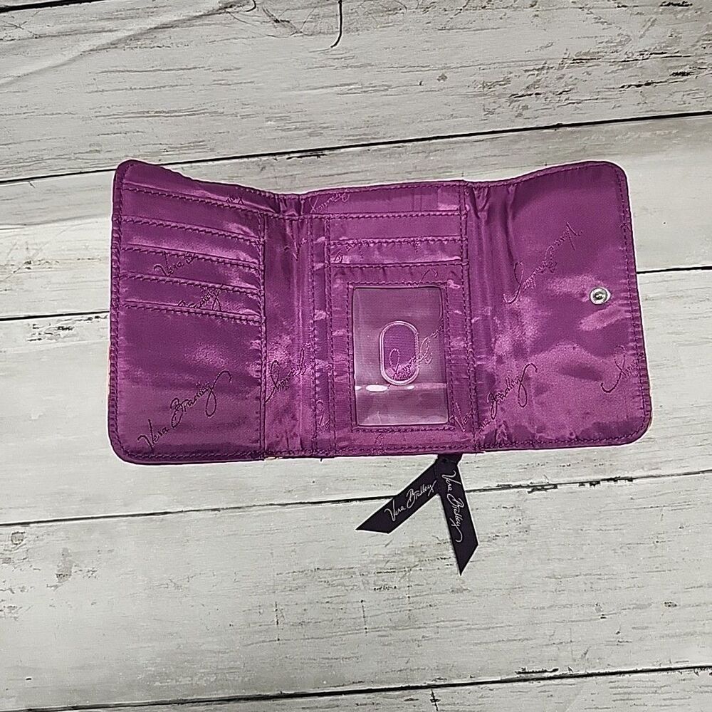 Vera Bradley Plum Petals Purple Trifold Wallet Magnetic Closure Retired Pattern - Picture 3 of 6